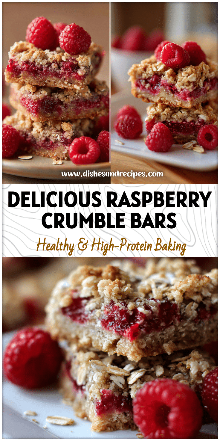 Healthy Raspberry Crumble Bars on a plate topped with oats and fresh raspberries.